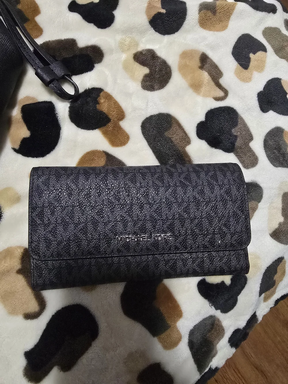 Michael Kors Black MK Logo Shoulder Tote with Gold Charm And matching wallet.